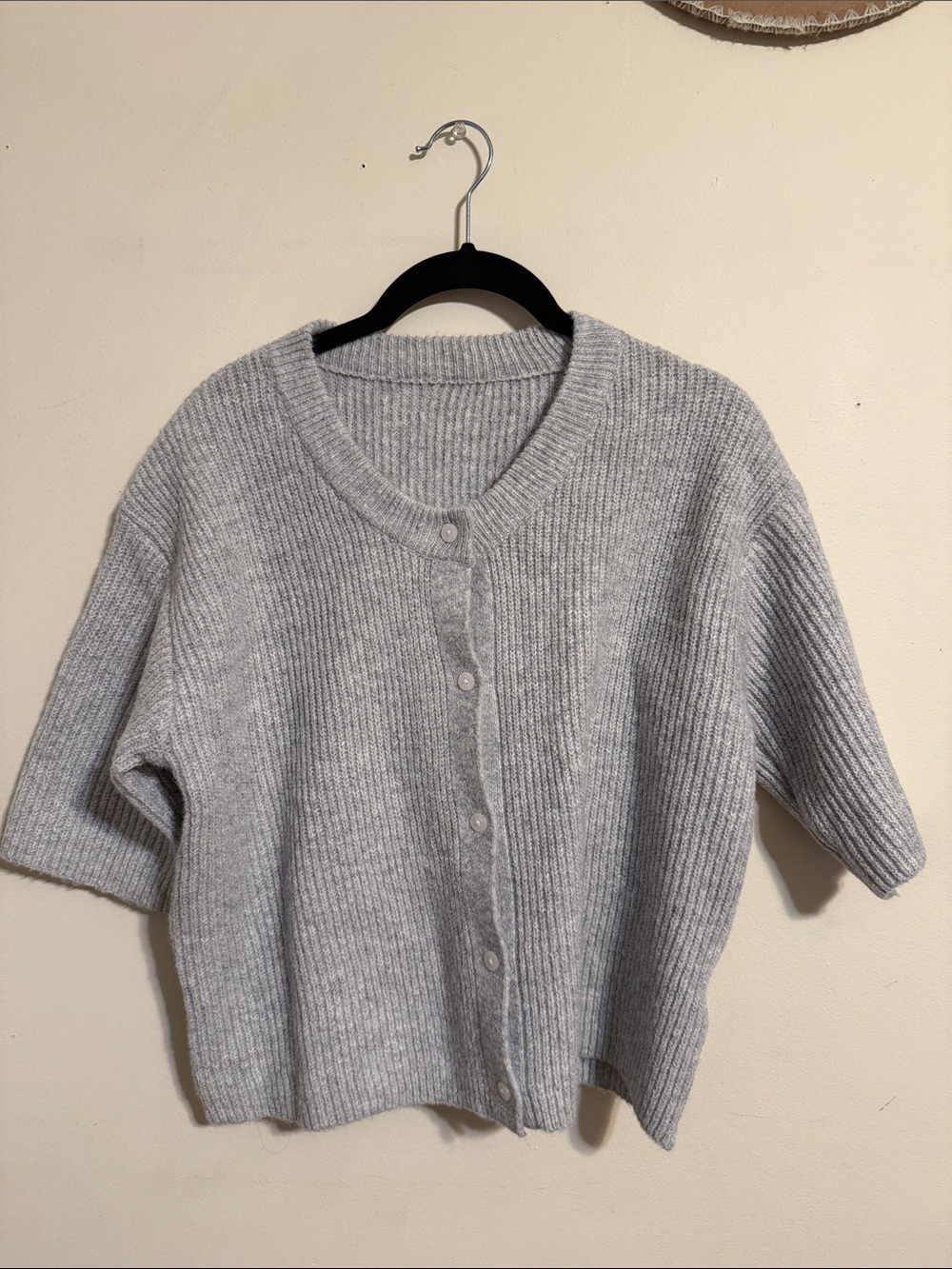 Light Gray Ribbed Button-Front Women's Sweater - Picture 1 of 1